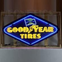 Goodyear Tires Diamond Neon Sign in Shaped Steel Can