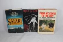 Three hardcover books on Africa. Safari, The last Adventure, First Edition, Bells of Africa and From