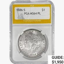 1886-S Morgan Silver Dollar PGA MS64 PL