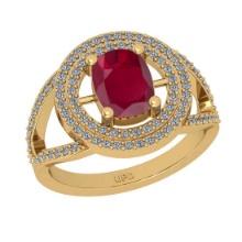 1.77 Ctw SI2/I1Ruby and Diamond 14K Yellow Gold Engagement Ring