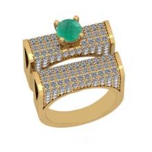 3.31 Ctw SI2/I1Emerald and Diamond 14K Yellow Gold Engagement set Ring