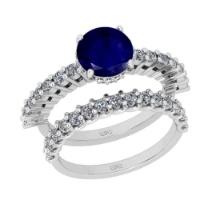 2.94 Ctw SI2/I1 Blue Sapphire and Diamond 14K White Gold Engagement set Ring
