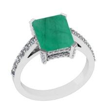 3.27 Ctw SI2/I1 Emerald and Diamond 14K White Gold Engagement Ring