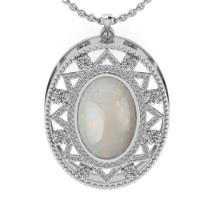 8.14 Ctw SI2/I1 Opal And Diamond 14K White Gold Pendant Necklace