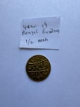 YEAR 19 INDIA - BENGAL PRESIDENCY 1/2 MOHUR COIN