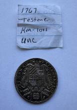 1767 PAPAL STATES 1 TESTONE COIN - CLEMENT XIII
