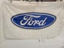 Ford White Flag With 2 Grommets Fair Cond