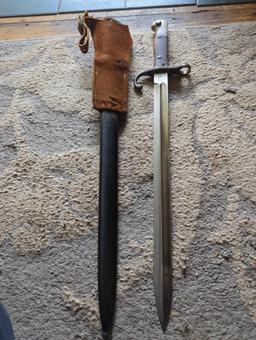 (FD) WWII GERMANY MODELO ARGENTINO 1909 MAUSER SWORD BAYONET, K4357 MARKED ON SCABBARD AND BLADE