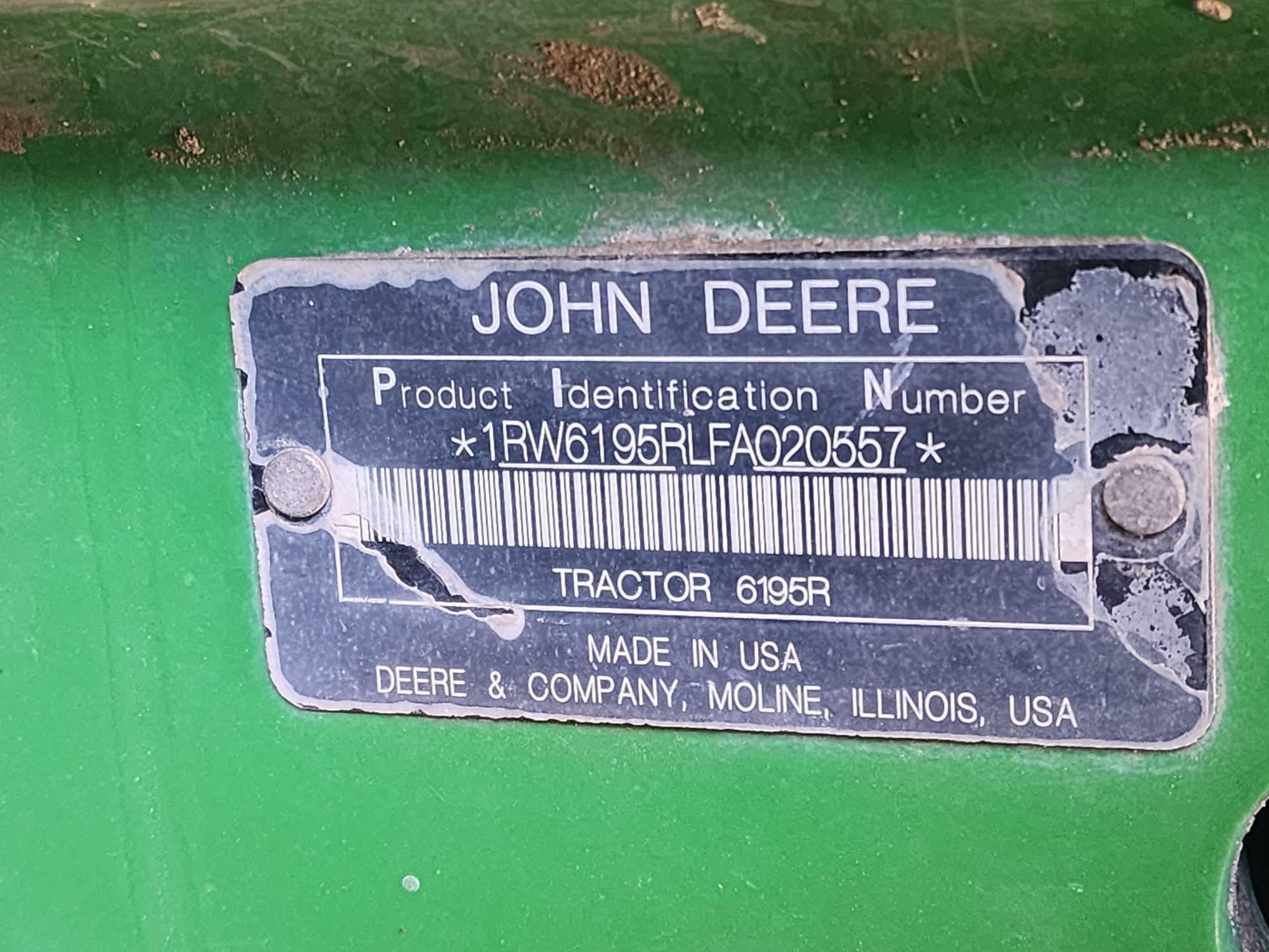2015 John Deere 6195R Tractor Hours: 5273, P.I.N.# 1RW6195RLFA020557