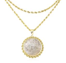 Mother of Pearl Coin Pendant & Chain - 14KT Yellow Gold