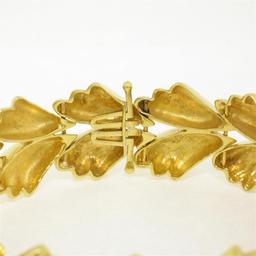 14k Yellow Gold 6.81 ctw Multi Gemstone Ribbed Wide Leaf Chain Bracelet