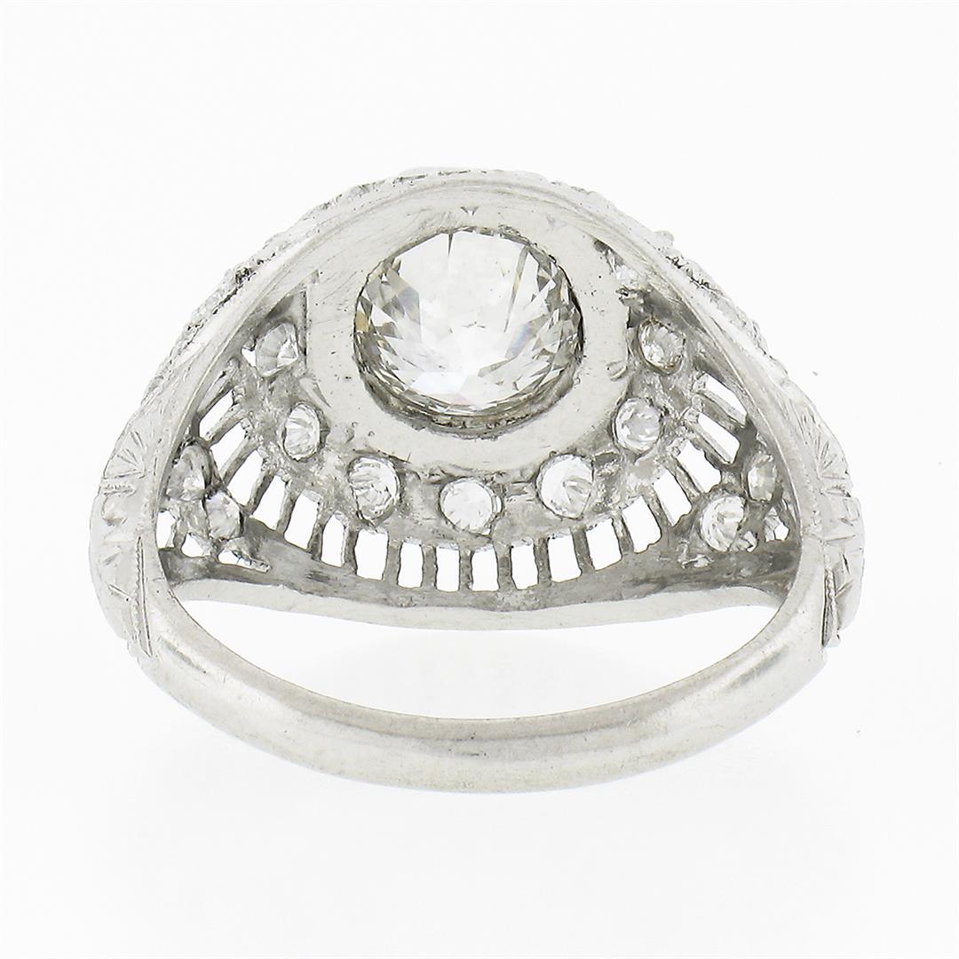Vintage Platinum 1.21 ctw GIA Old European Diamond Dome Filigree Engagement Ring