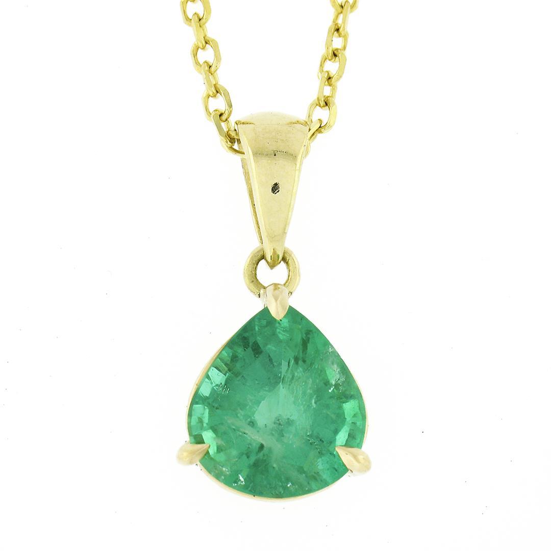 NEW 18k Gold 2.14 ctw GIA Wide Pear Teardrop Emerald Solitaire Pendant & 14k Cha
