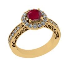 1.90 Ctw VS/SI1 Ruby and Diamond 14K Yellow Gold Engagement Ring(ALL DIAMOND ARE LAB GROWN)