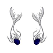 6.47 CtwVS/SI1 Blue Sapphire And Diamond 14K White Gold Dangling Earrings( ALL DIAMOND ARE LAB GROWN