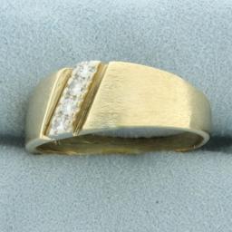 Mens Brushed Finish Diamond Gold Ring In 14k Yellow Gold