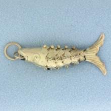 Vintage Articulating Mechanical Fish Charm Or Pendant In 14k Yellow Gold