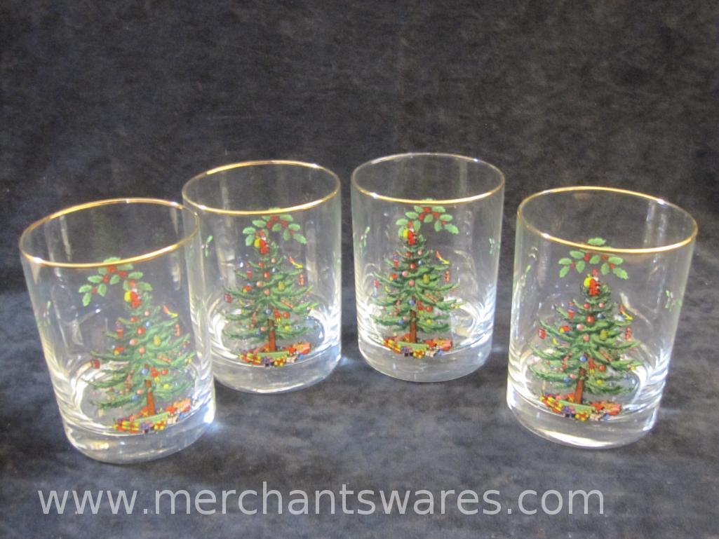 Spode Christmas Tree Set of Four Double Old Fashioneds/Glasses in Original Box, 3 lbs 1 oz