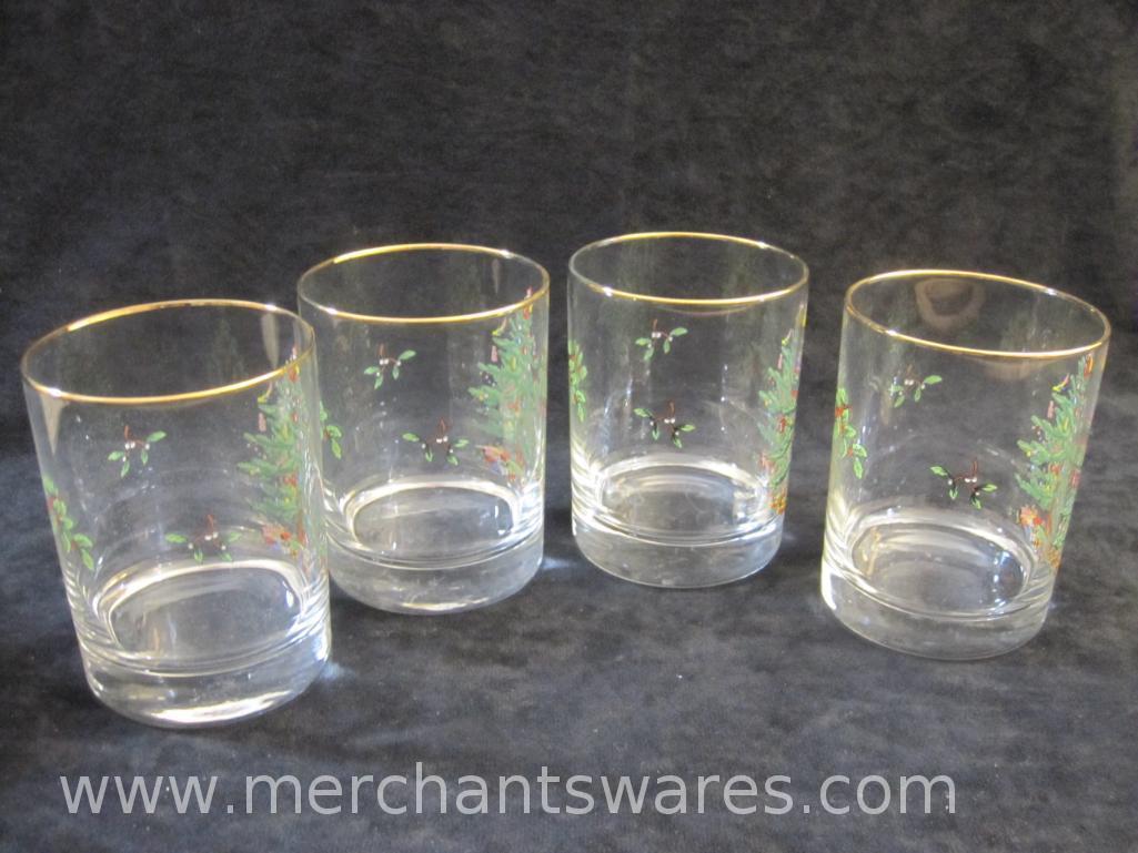 Spode Christmas Tree Set of Four Double Old Fashioneds/Glasses in Original Box, 3 lbs 1 oz