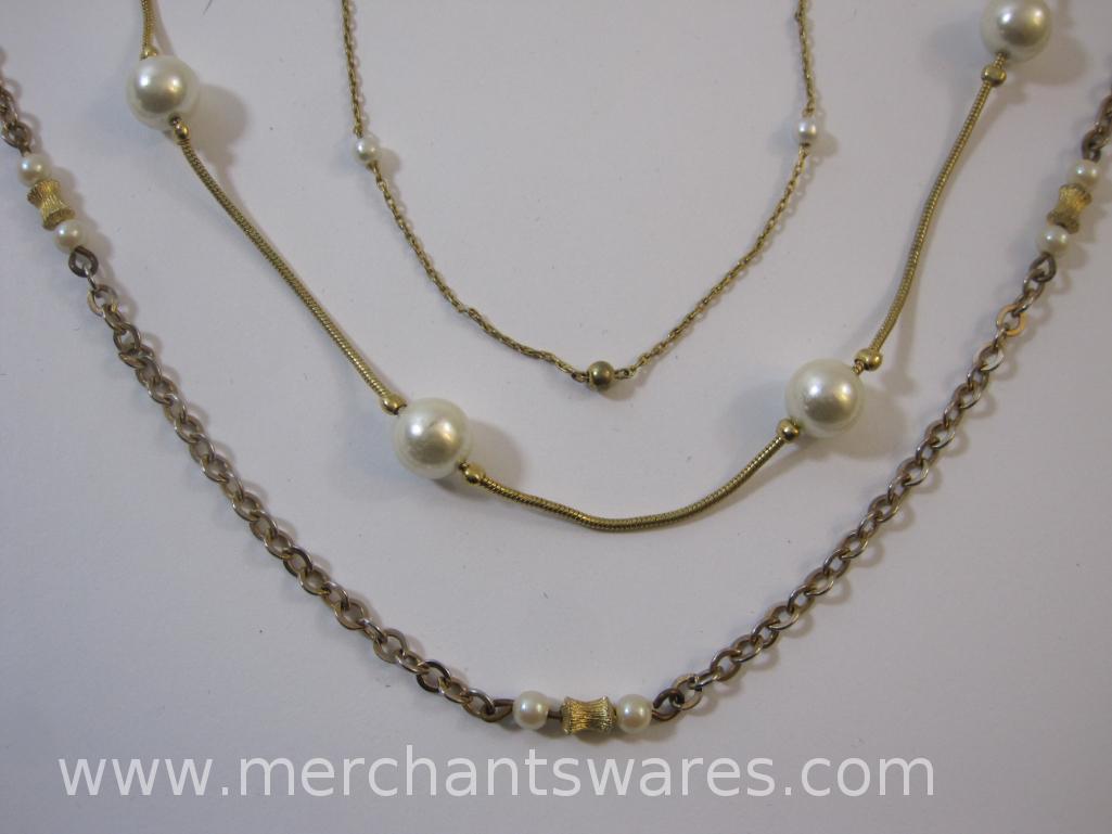 Three Gold Tone Necklaces with Faux Pearls