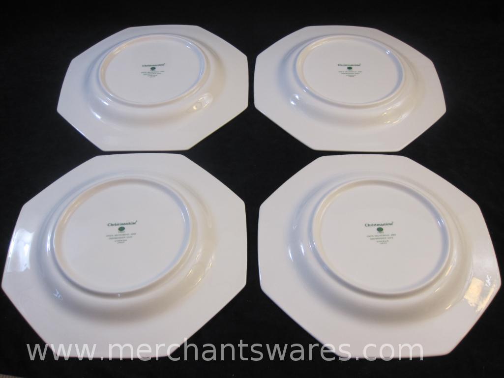 Set of Four Nikko Christmastime Dinner Plates, made in Japan, 7 lbs