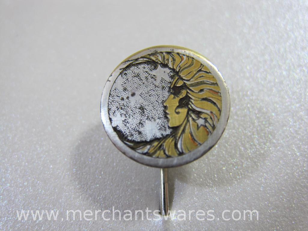 Reed and Barton Damascene Stick Pin, Moon Girl Silhouette