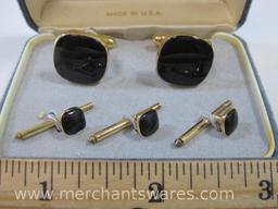 Goldtone and Black Anson Cuff link and Shirt Stud Set in Box