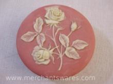 Design Gifts Pink Soap Stone Trinket Box with Rose Incolay Design, 1974, 1 lb 10 oz