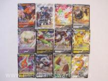 Twelve Foil Pokemon Cards including Trainer Adaman, Arceus V, Pikachu V, Shaymin V, Steelix V,