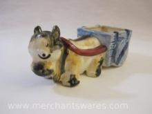 Vintage Made in Occupied Japan Ceramic Cow and Cart Planter, 5 oz