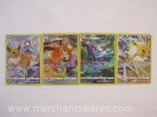 Four Foil Eevee Evolutions Pokemon Cards including Eevee, Jolteon, Vaporeon, and Flareon, 1 oz