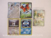 Five Pokemon Cards including Orbeetle V, Slowpoke, Poliwrath, Arceus, and Sealed Foil Charmander, 1