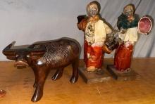 Wood Ox and 2 Mexican Folk Art Figurines