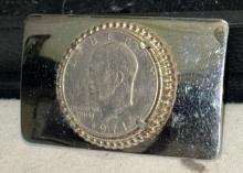1971 Eisenhower Dollar Attached to Belt Buckle
