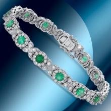 14K Gold 3.31cts Emerald & 4.20cts Diamond Bracelet