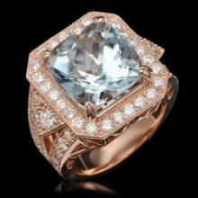 14K Gold 9.48ct Aquamarine & 2.10ct Diamond Ring