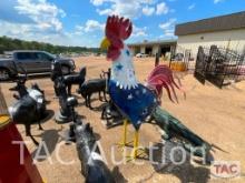 79in Tall Red White And Blue Rooster Metal Yard Art