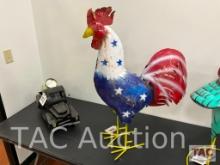 38in Tall Painted Metal Rooster Yard Art