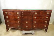 Hellam Furniture Mahogany Dresser with Inlaid Accents & Glass Top