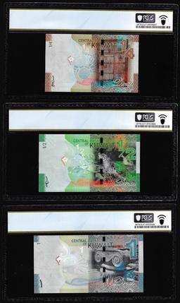 Lot of 2014 Kuwait 1/4, 1/2 & 1 Dinar Notes PCGS Superb Gem Uncirculated 67PPQ