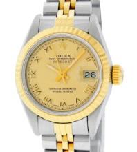 Rolex Ladies Two Tone Champagne Roman Datejust Wristwatch