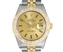 Rolex Mens Two Tone Champagne Index Diamond Datejust Wristwatch With Rolex Box