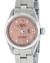 Rolex Ladies Stainless Steel Salmon Datejust Wristwatch