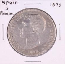 1875 Spain 5 Pesetas Silver Coin