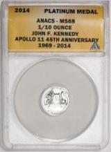 2014 Proof 1/10 oz Platinum JFK Apollo 11 Anniversary Medal ANACS MS68