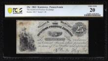 1862 Twenty-Five Cents Kutztown, PA Produce Exchange Obsolete Note PCGS Very Fine 20