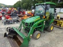 John Deere 1025R, 4WD Compact Tractor with Full Cab, 120R Loader, 54'' Buck