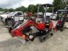 New Miva VA13 Mini Excavator with Open Canopy, Red, Gas, Grader Blade, Stat