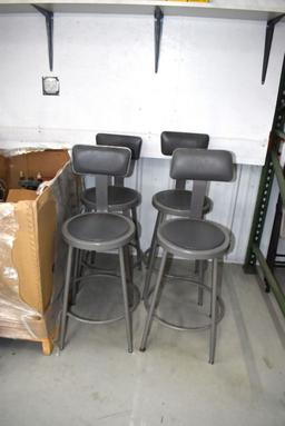 (4) SHOP STOOLS W/BACKS, GRAY VINYL SEAT/BACK