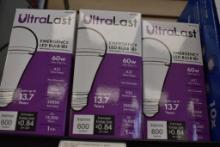 (3) ULTRA LAST EMERGENCY LED BULBS, 60W